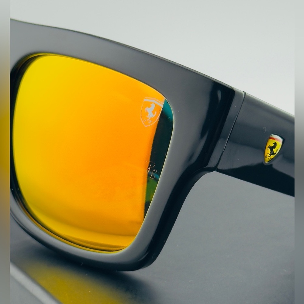 Ray-Ban Scuderia Ferrari Sunglasses RB2217M Black Frame Yellow-Orange Lenses - Picture 13 of 14